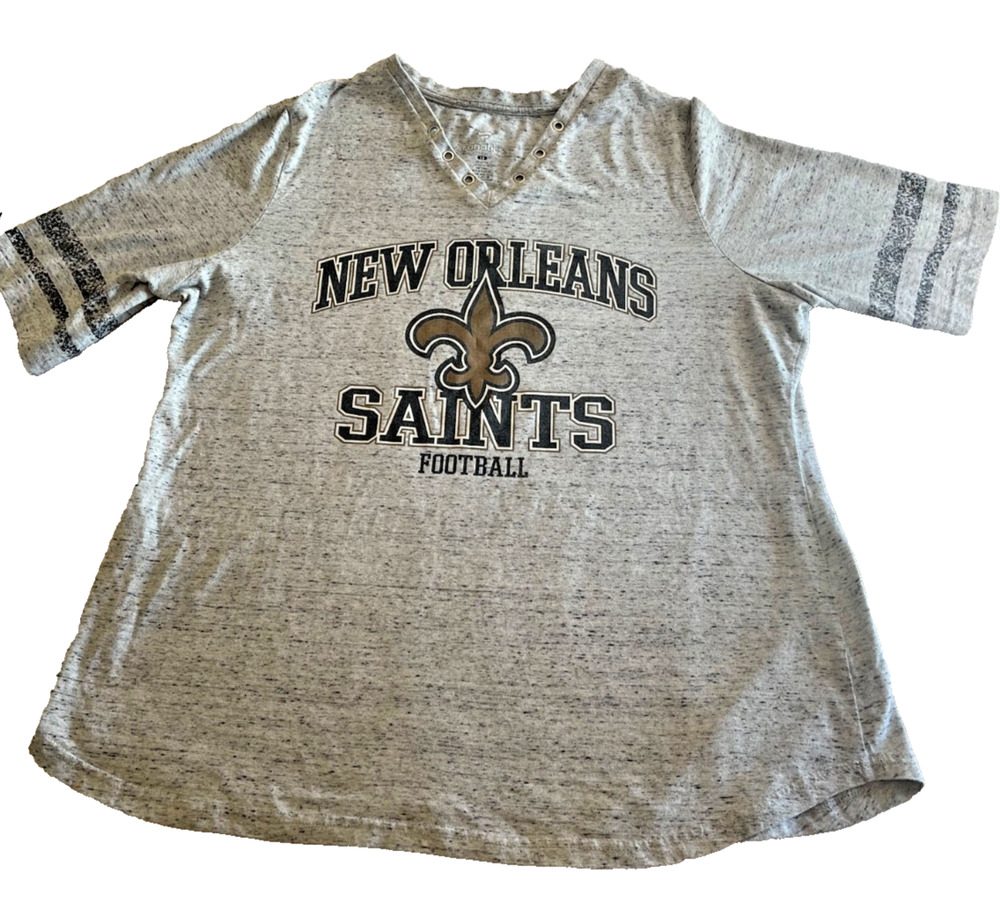 T-Shirt Women Plus 1X New Orleans Saints V-Neck NFL Logo Gray preowned